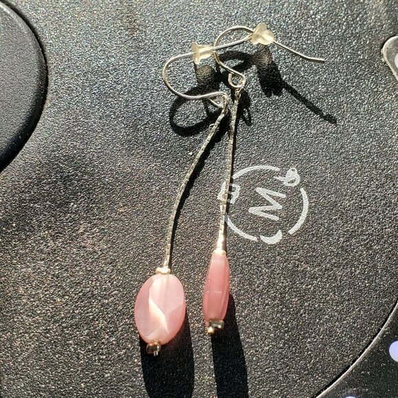 Pink Bead & Silver Drop Earrings - Picture 4 of 7